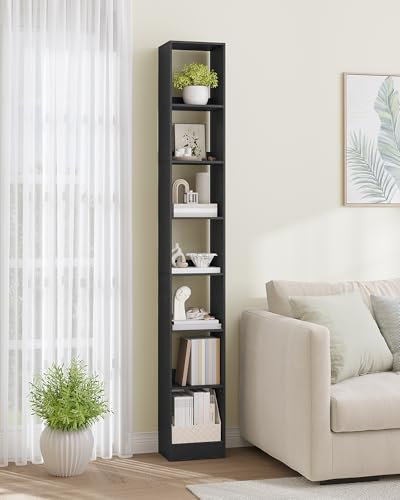 Hzuaneri Bücherregal, 7-Tier Bücherschrank, Würfelregal, Modernes offenes Regal aus Holz, Aufbewahrungsregale und Präsentationsregale für Wohnzimmer, Home Office, Schlafzimmer, Schwarz BC79704X