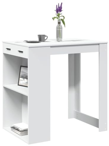 Gecheer Mesa Alta de Bar Madera ingeniería Blanca 102x70x103,5 cm,Mesa Estrecha Alta Recibidor,Mesa Auxiliar Cocina