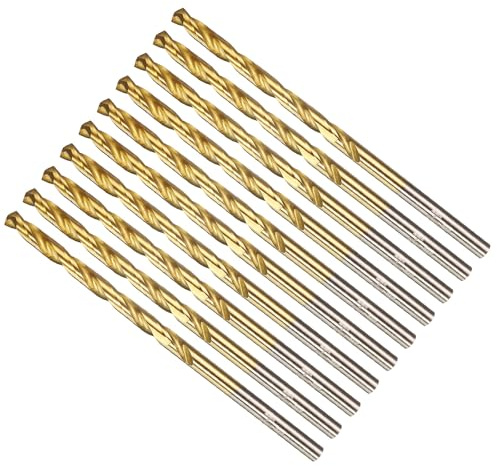 METALLIXITY 3.2mm Drill Bit (1/8) 4341 High-Speed Steel TiN 135° 10Pcs | Straight Shank 135° Titanium Nitride TiN Coated for Copper Aluminum Wood Plastic Medium Hard Metal
