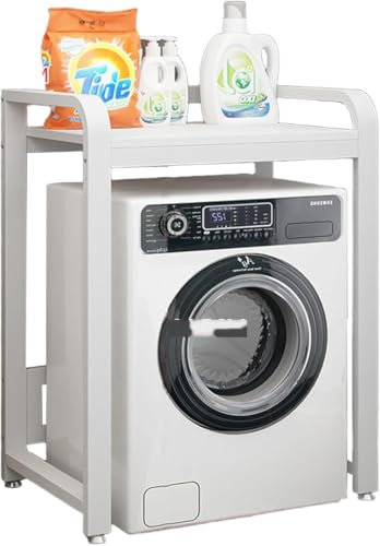 YCNLYSSR Washer Dryer Storage Shelf with Wooden Tabletop,Washing Machine Storage Rack,Drum Washing Machine Cabinet,Over Washer Storage Rack Unit,Space Saving,for Apartments(White) Tumble dry