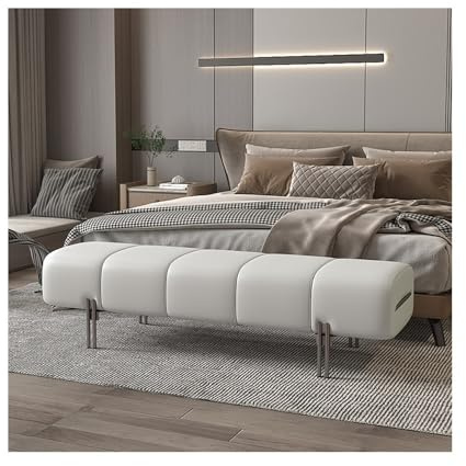 QINGGANG-0224 Chaiselongue Bett-Endhocker, Schlafzimmer-Bett-Vorderhocker, Bettcouch, Leder, minimalistisch, Garderoben-Sofa-Hocker, Softpack-Schuh, Lange Bank(Beige)