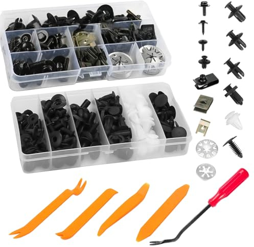 180 Stück Karosserieschrauben Befestigungsclips Set, Universal Blechmutter Schraube Mutter Clip Kit Metall U Typ Befestigungsclip mit Demontage Werkzeuge für Auto Body Undertray Fender