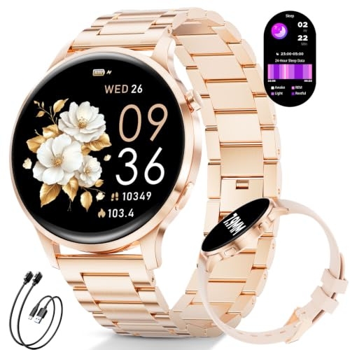 SUNKTA Orologio intelligente da donna 7,9 mm ultra sottile 1,32 AMOLED chiamate Bluetooth elegante Smartwatch per Android iOS,frequenza cardiaca,monitoraggio del sonno,contapassi, calorie,Oro Rosa
