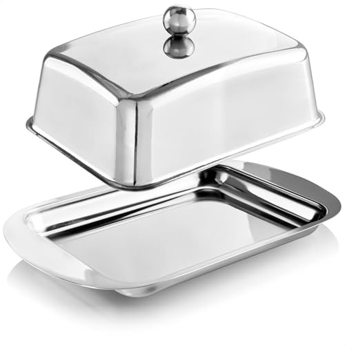 Beurrier inox, Beurrier avec Couvercle et Poignée, Boite a Beurre, pour Motte de Beurre de 250g, Pour Restaurant à la Maison, 18 x 12 x 9.9 cm
