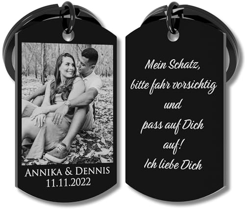Personalisierter Schlüsselanhänger mit Foto & Gravur aus Edelstahl – individuelles Geschenk für Partner, Freunde & Familie – personalisiertes Geschenk zu Weihnnachten, Valentinstag oder Jahrestag
