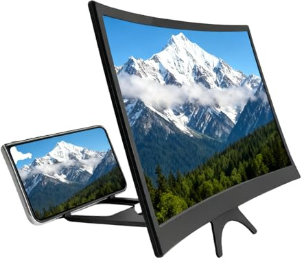 Lupa de pantalla para teléfono móvil | Proyector plegable curvo de 12 pulgadas | Soporte amplificador de video 3D HD | Para personas mayores, para ver videos, noche de cine, viajes, descanso, fiesta