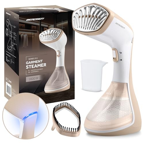 Berdsen Dampfglätter 1600W - Dampfbügeleisen Steamer - Dampfstoß 26 g/min - 230 ml Wassertank - Aufsatz mit Polsterbürste - Weiß