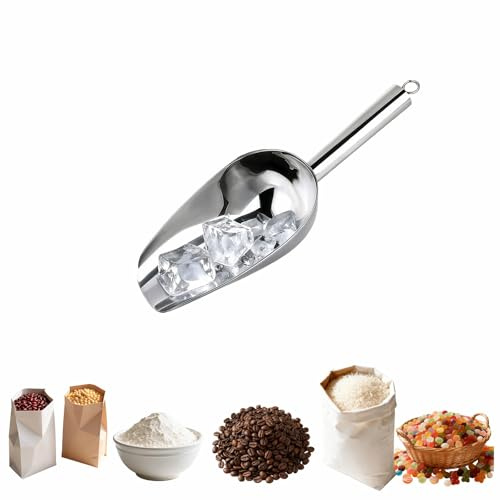 6 oz Stainless Steel Ice Scoop - Heavy Duty, Commercial Grade Kitchen & Bar Scoop for Ice Maker, Bucket, Pet Food, Coffee, Flour, Sugar, Grain - Mirror Polished, Built-in Hook
