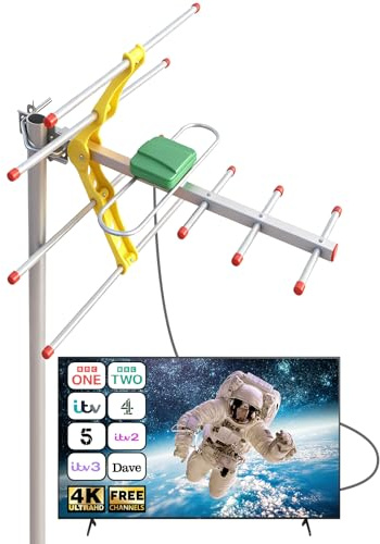 TV Aerial Outdoor Yagi Directional Antenna Long Range HDTV Reception Compatible with All Smart and Standard TVs Supports 8K 4K 1080P Weatherproof Durable Design for Home Caravan Use 8M Coaxial Cable
