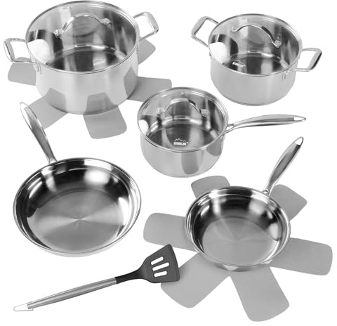 STONELINE PURE Batterie de cuisine en acier inoxydable 11 pièces 18/20/24 cm, poêle et casseroles en acier inoxydable avec couvercle, sans revêtement, lavable au lave-vaisselle, passe au four