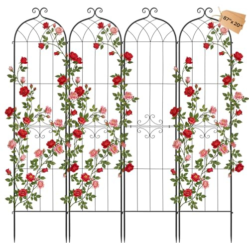 VEVOR Treillis de Jardin Métal 52,5x220 cm Support de Plante Grimpante Lot de 4 Treillis pour Rosiers, Tomates, Concombres, Fleurs Légumes Grimpants, avec Revêtement en Poudre, Système de Verrouillage