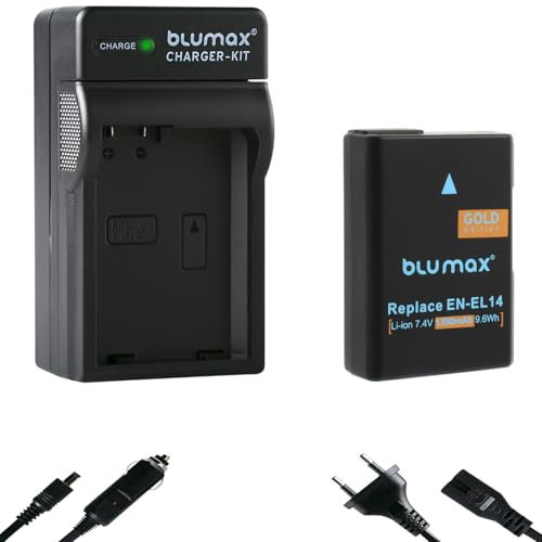 Blumax Akku kompatibel mit Nikon EN-EL14 [ 1300mAh ] + Charger EN-EL14a für D3100 D3500 D5200 D5500 D5600 DF // CoolPix P7100 P7200 P7800 P8000