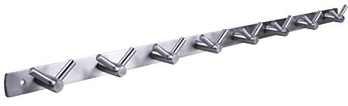 Stahlia Hakenleiste EDELSTAHL gebürstet Garderobenleiste 8x Haken (L: 615mm) Modell:AURORA Wandgarderobe mit 1/4/6/8/10 Kleiderhaken Garderobenhaken Wandhaken