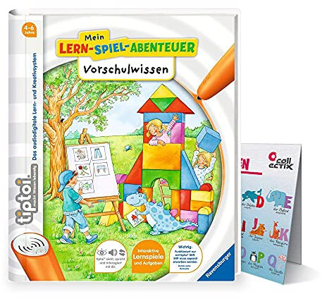 Ravensburger tiptoi® Schule Buch | Vorschulwissen - Mein Lern-Spiel-Abenteuer + ABC Alphabet Lern-Poster mit Tieren, Vorschule, Mathe, Deutsch, Lernen