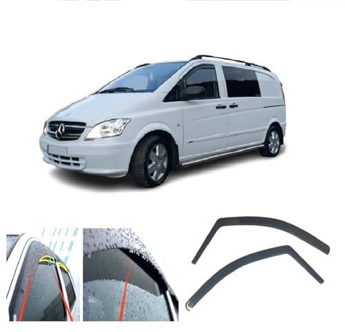 2X Windabweiser kompatibel mit Mercedes Vito Viano V-Klasse W639 2003-2014 MK2 dunkel getöntes Premium Qualität Acrylglas PMMA Regenabweiser Abweiser