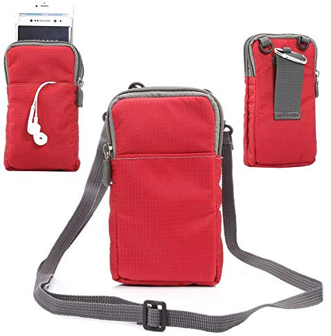 jbTec Handytasche zum Umhängen Nylon klein 180x110x35mm - Karabiner Gürteltasche Damen Herren Handy Belt Rot