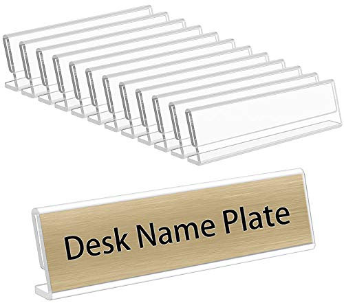 NIUBEE 12 Pack Acrylic 2x8 Name Plates for Desks,Horizontal Slant Back 2x8 Sign Holder for Table Display,Plastic Name License Plate Holder for Office Classroom Teacher Kids Woman Man,Blank
