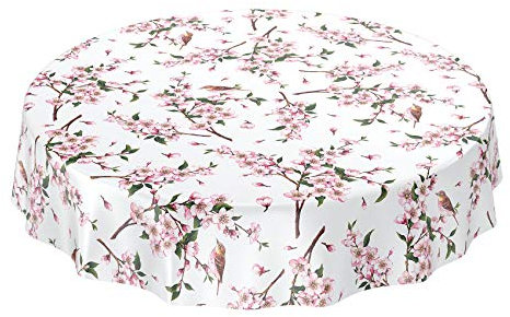 ANRO Wachstuch Tischdecke abwaschbar Wachstuchtischdecke Wachstischdecke Sakura Vogel Rund 120cm