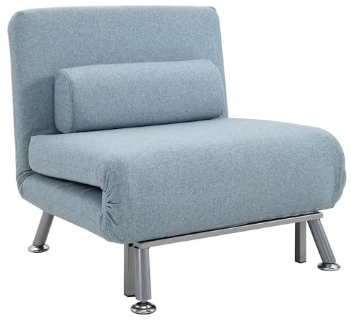 HOMCOM Linen Chair Bed, 3-in-1 Convertible Sleeper Chair with Adjustable Backrest, Pillow, for Living Room, Bedroom, Sky Blue