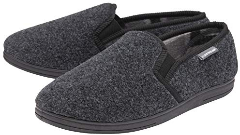 Dunlop Mens Twin Gusset Full Back Comfy Fur Lined Memory Foam House Slippers with Outdoor Soles (Black, Numeric_8)