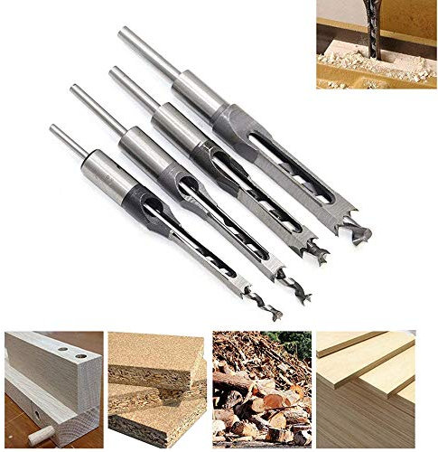 4pcs Woodworking Square Drill Bits Set, HSS Wood Mortising Chisel Countersink Bits Woodworker Hole Saw Power Tool Kits 1/2 1/4 5/16 3/8 Inch