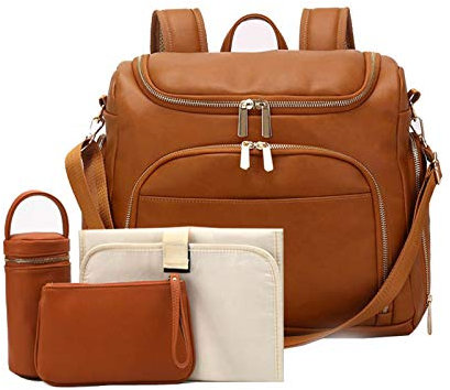 Uziqueif Wickeltasche, PU-Leder, Wickeltasche für Mütter, Rucksack, wandelbare Reisetasche, wasserdicht, Wickeltasche,Baby Wickelrucksack Wickeltasche große Kapazität,Braun