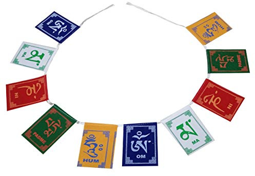 Purpledip Cloth Tibetan Flag for Mobike or Door: Om Mani Padme Hum Mantra Chant String, Small (12301B)