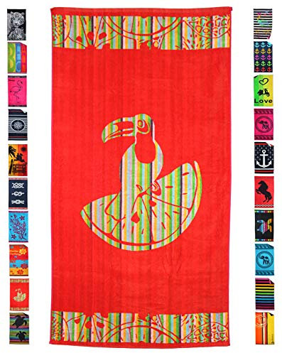 P.K. Collection Strandtuch aus 100% Baumwolle - Strandhandtuch 90x165 cm Frottee Qualität - hochwertiger Jacquard Druck (Tukan Orange) bunt