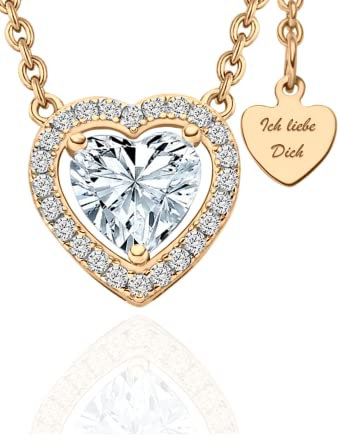 Halskette Damen Rosegold Herzkette Rose Gold Kette vergoldet Damenkette Ich Liebe Dich Herz-Anhänger Kettenanhänger Rosegoldschmuck Schmuck Geburtstag Weihnachten Jahrestag Geschenke Frauen Freundin