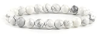 Ouubuuy Howlit Armband,8mm Heilsteine Armband, Edelstein Armband Damen, Stein Armband Damen,Armband Perlen Damen,Armband Damen Perlen