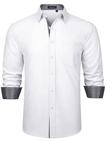 Enlision Shirts for Men Adult White Formal Dress Shirts Long Sleeve Wedding Non Iron Button Up Spread Collar with Pocket for Suit Evening Dinner L