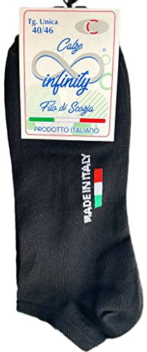 6 Paia Calzini Fantasmini Uomo Donna In Puro Cotone Filo di Scozia 100% Elasticizzato Made in Italy (40-46, Fantasmino Nero)
