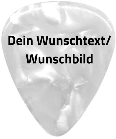 Plektrum mit Wunschtext oder Wunschbild Personalisiertes Plektrum mit Druck Individuell und schnell gestalten mit Wunsch-Druck mit eigenem Bild oder Text personalisieren (Extra Heavy, Weiß Perlmutt)