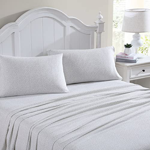 Laura Ashley Zuhause – Kingsize-Bettlaken, Baumwoll-Flanell-Bettwäsche-Set, gebürstet für zusätzliche Weichheit und Komfort (Chelsie Vine Grey, 4-teilig, Kingsize)