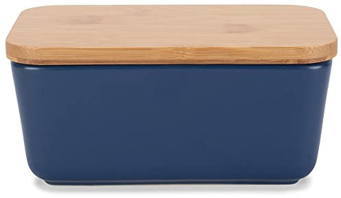 Nat & Jules Ceramic Stoneware 1/2 Pound, 2 Sticks Butter Dish with Airtight Bamboo Lid, Kitchen Accessory, Container Holder, Refrigerator Storage and Countertop Organization, Matte Navy Blue