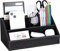 Richblue Schreibtisch Organizer, Stiftehalter Schreibtisch PU Leder Büro Desk Organizer Stiftebox Stifteköcher (5 Fächern-Schwarz)