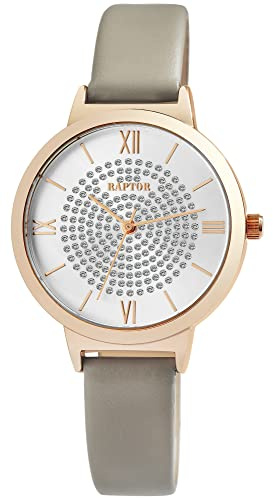 Raptor Tess Damen-Uhr Leder Similistein Dornschließe Analog Quarz RA10227 (Taupe)