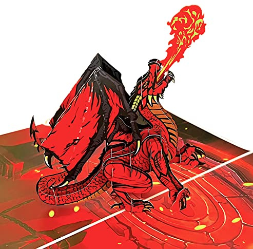 QuindaUK Pop-Up-Geburtstagskarte, 3D-Dankeskarte zum Geburtstag, Jahrestag, Größe 20 x 15 cm – roter Drache)