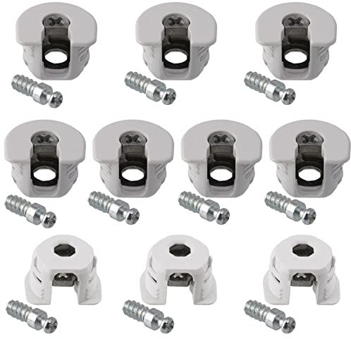 AERZETIX - C65768 - Lot de 10 ferrures d'assemblage à excentrique encastrée + 10 goujon Ø6x20 mm - pour panneau de 18 mm - en acier - couleur blanc - menuisier meuble bois MDF mélaminé placard