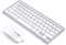 5 in1 Wireless Keyboard and Mouse Combo, Rechargeable Bluetooth Keyboard & Mouse compatible with Apple Macbook iMac iPad and Windows Android (Silver-White)