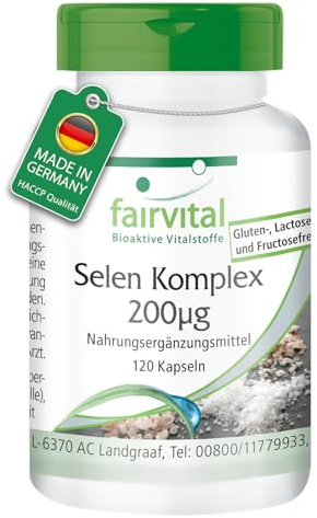 fairvital Selen Komplex 200µg, 120 Kapseln, organisches und anorganisches Selen, Selenmethionin, Selenhefe und Natriumselenit, 100% vegan, Qualitätsgeprüft und hochdosiert, Made in Germany