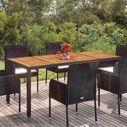 FIRBNUS Gartentisch aus Holz, Schwarz, 190 x 90 x 75 cm, Polyrattan Tisch für den Außenbereich, robust und robust für den Garten der Terrasse, wasserfestes Design