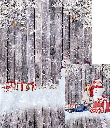 XCKALI Winter Schneemann Geschenk Holz Fotokulisse Frohe Weihnachten Familie Urlaub Party Zubehör Portraits Photo Booth Studio Requisite (1,5 x 2,1m)