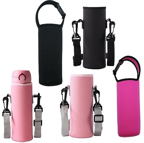 NHBETYS 4 pcs Water Bottle Carrier Bag, Portable 550 ml Insulated Water Cup Sling Holder Bag with Adjustable Shoulder Strap Unisex for Climbing Hiking