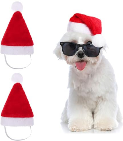 VALICLUD 2 Stück Mini Weihnachtsmütze Für Haustiere Verstellbare Weihnachtsmütze für Haustiere Kätzchen Welpen Hunde Katzen Weihnachtsfeier Kostümzubehör