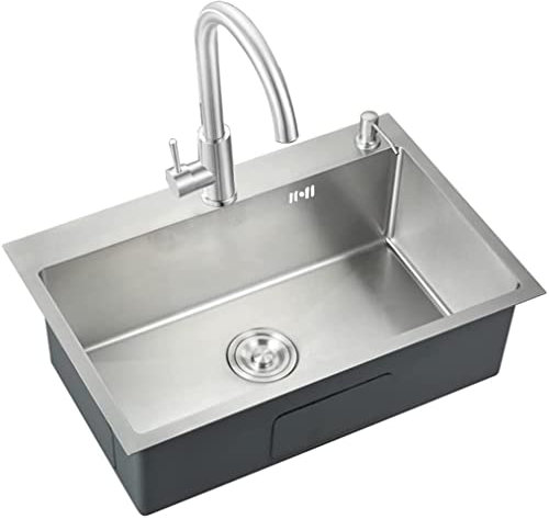BEdaw Küchenspüle, Einzelbecken, Küchenbar, Heim- Und Gewerbespülen, Silberfarbene Edelstahlspülen Mit Winkelhahn Und Ablaufgarnitur, Aufsatz- Oder Unterbaumontage/Silver/50 * 40 * 20Cm