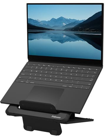 Fellowes Laptop Stand for Desk - Breyta™ Adjustable, 100% Recyclable for the Home and Office - Portable Laptop Stand with 12 Height Adjustments - Max Monitor Size 15.6, Max Weight 4KG–Black