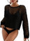 Bsubseach Traje de baño de Ganchillo para Mujer Ropa de Playa Manga Larga Ropa de Playa Negro S