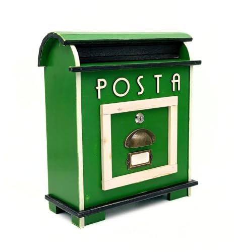 Cassetta Postale Da Esterno Americana Vintage Fatto A Mano, Rustica Buca Delle Lettere Artigianale In Legno Di Abete Verde, Chiusura Basculante, Cornice Porta-Nome Personalizzabile Su Richiesta