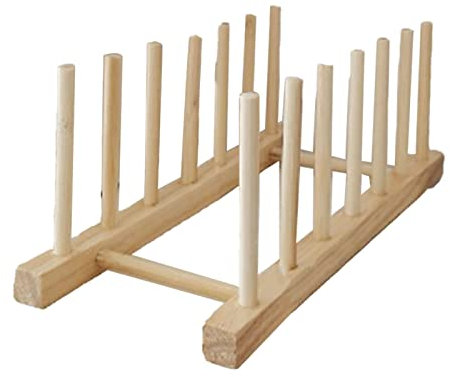 Escurreplatos De Madera, 6 Ranuras, Escurridor Vertical De Platos De Madera, Escurridor Con Base Estable, Organizador De Almacenamiento De Cocina Para Platos, Tazas, Tazones, Tapas De Ollas